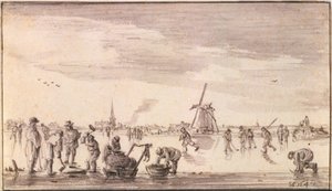 Téli táj korcsolyázókkal és halászokkal alkotó: Jan van Goyen