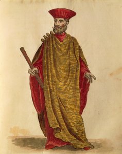 Capitano Generale Da Mar (haditengerészet főkapitánya), a Serenissima Köztársaság Velencei Köztársaságban, Jan van Grevenbroeck vagy Giovanni Grevembroch (1731-1807), Gli Donne de Veneziani, illusztrált jelmezkönyvből, akvarell alkotó: Jan van Grevenbroeck