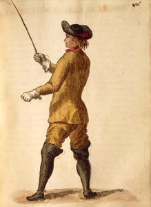 Lovaglóruhás úriember, Jan van Grevenbroeck vagy Giovanni Grevembroch (1731-1807), Gli Donne de Veneziani, illusztrált jelmezkönyvből, akvarell