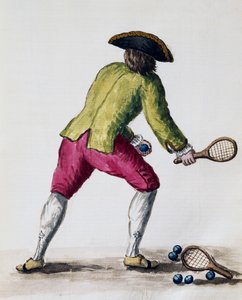Ütővel és labdákkal játszó férfi, a The Illustrated Book of Venetian Costumes, Olaszországból alkotó: Jan van Grevenbroeck