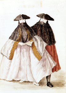 Maszkok a velencei karneválról. Akvarell rajz és tus Jan van Grevenbroek (vagy Giovanni Grevenbroich (Grevenbroich) (1731-1807) „A velencei szokások” című kéziratából