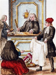 Zálogház, illusztráció a Velencei viseletek illusztrált könyvéből, Jan Grevenbroeck (1731-1807), akvarell, Olaszország alkotó: Jan van Grevenbroeck
