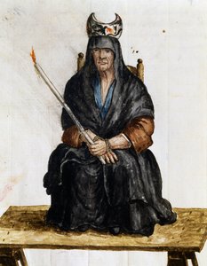 Varázslónő, illusztráció a Szinte minden korú velencei viseletből, szorgalmasan gyűjtötték és festették a 18. században, Giovanni di Grevembroch (1731-1807) alkotó: Jan van Grevenbroeck