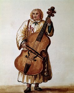 Utcazenész (Vándorzenész) Akvarell rajz és tus Jan van Grevenbroeck (vagy Giovanni Grevembroch (Grevenbroch) (1731-1807) „Velencei szokások” című kéziratából alkotó: Jan van Grevenbroeck