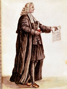 A patikus, aki egy kis fiolát és egy receptet tart a kezében. Akvarell és tinta rajzolása Jan van Grevenbroek (vagy Giovanni Grevenbroich (Grevenbroich) (1731-1807) kéziratából) alkotó: Jan van Grevenbroeck