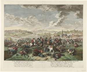 Lovas csata Észak-Olaszországban, 1702-1703 körül Pugna Germanorum et Gallorum in Italia / Németek csatája a franciákkal Italienben (cím a tárgyon) alkotó: Jan van Huchtenburg