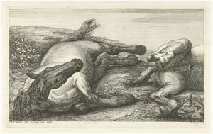 Két elesett ló, a bal oldali szemből nézve Dead Horses (sorozat címe) alkotó: Jan van Huchtenburg