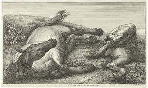 Két elesett ló, a bal oldali szemből nézve Dead Horses (sorozat címe) alkotó: Jan van Huchtenburg