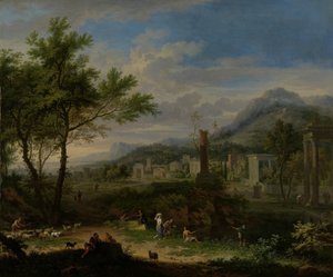 Árkádiai táj halászokkal alkotó: Jan van Huysum
