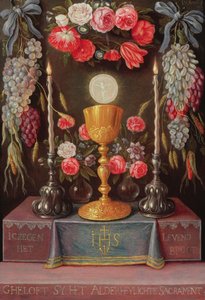 Kehely az Eucharisztiával virágokkal és gyümölccsel díszített kartuszban, 1664 körül alkotó: Jan van Kessel the Elder