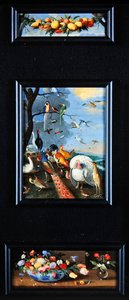 Csendélet tabló - gyümölcsfüzér, különböző madarak, csokrok alkotó: Jan van Kessel the Elder
