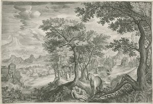 Hegyi táj az irgalmas szamaritánussal alkotó: Jan van Londerseel