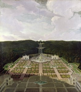 Kilátás a kertből és a barlangból a vízesések lábánál a nyolcszögre, 1716 után