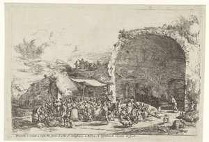 Ünnepélyek Egeria nimfa barlangjának romjainál Prospetto e veduto a Cafarelle fuoro di porte S. Sebastiano, a Roma (cím a tárgyon)