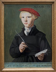 Egy fiatal iskolás fiú portréja. Jan Van Scorel (1495-1562) festménye, olaj, fa