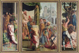 Nagy Szent Jakab prédikációja, letartóztatása és mártíromsága, Szent István és Nagy Szent Jakab poliptichonjából, 1541 körül