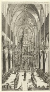 Lijkdienst voor Filips IV te Brussel, 1665 Az égő kápolna és Philippe IIIe roy des Espaignes temetési körmenete a Szent templomban készült. Gudule s sorrendben. többlet. Castel Rodrigo márki 1665. november 4-én és 5-én (cím a tárgyon)
