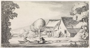 Farmer és farmer felesége egy evezős csónakban Playsante tájak és a mulatságos arcok (sorozat címe) alkotó: Jan van de Velde (II)