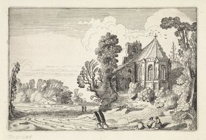 Alakok egy országúton egy templomrom közelében Tájképek (sorozat címe) Amenissimae aliquot requculae (sorozat címe) alkotó: Jan van de Velde (II)