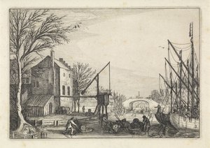 Figurák a jégen egy sörgyárban Tájképek (sorozat címe) Amenissimae aliquot requculae (sorozat címe) alkotó: Jan van de Velde (II)