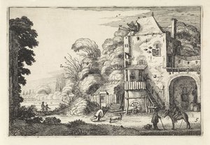 Fogadó egy tájban Tájképek (sorozat címe) Amenissimae aliquot requculae (sorozat címe) alkotó: Jan van de Velde (II)