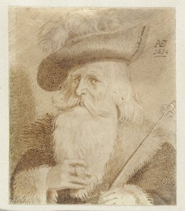 Férfi prémes gallérral, kalappal és személyzettel alkotó: Jan van de Velde (II)