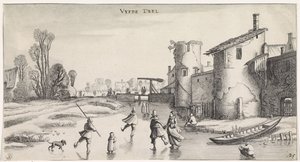 Téli táj korcsolyázókkal a városfalnál Playsante tájak és a mulatságos arcok (sorozat címe) alkotó: Jan van de Velde (II)