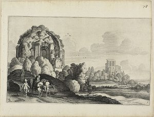 Utazók a Minerva Medica templom előtt Rómában alkotó: Jan van de Velde II