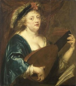 Franciául:  Femme jouant du luth.
