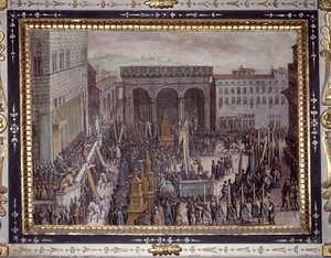 A hízelgés ünnepe Firenzében (A tiszteletadás ünnepe a Piazza della Signoria téren, Firenze) alkotó: Jan van der Straet