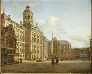 A Dam utca és az új amszterdami városháza, Hollandia ... alkotó: Jan van der (manner of) Heyden
