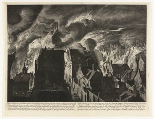 Az Elandsgracht heves tűz oltása, 1679 Swaaren ég, Amszterdamba, d
