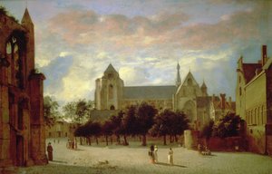 A Veere-i Grote Kerk kilátása délről (olaj, panel) alkotó: Jan van der Heyden