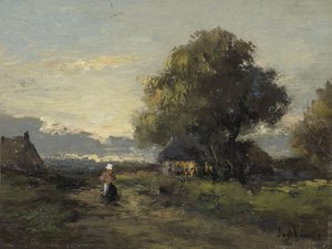 Táj parasztházakkal alkotó: Jan van der Linde