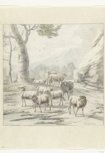 Táj egy birkanyájjal egy fa közelében alkotó: Jan van der Meer (II)