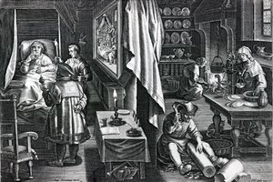 Hyacus és nemi fertőzés, "Nova Reperta" 6. tábla, Philip Galle metszet, 1580-1605 körül (metszet) alkotó: Jan van der Straet
