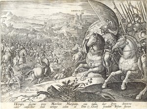 Labadia si Sena és St. Abonda csata, 3. tábla a "The History of the Medici"-ből, Philip Galle (1537-1612) metszete, 1583 körül alkotó: Jan van der Straet