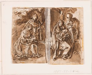 Egy vázlatfüzet fél oldala; Szűz és gyermek Józseffel alkotó: Jan van der Straet, called Stradanus
