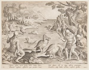 Az indiánok halat fognak a Pelicans segítségével, 23. tányér a Game of Game, Birds és Fish sorozatban alkotó: Jan van der Straet, called Stradanus