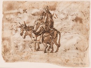 egy vázlatfüzet oldala; Repülés Egyiptomba; Keresztre feszítés alkotó: Jan van der Straet, called Stradanus