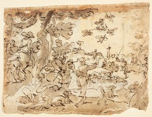 Recto: Madárvadászat sólymokkal; Verso: Lunette állatokkal, bakkal és lombozattal díszítve alkotó: Jan van der Straet, called Stradanus