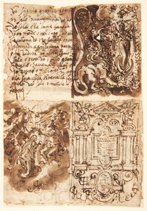 Recto, fent balra: Az Apokalipszis asszonyáról szóló részlet a Jelenések könyvéből; Recto, jobbra fent: Apokalízis asszonya; Recto, balra lent: Frontispiece a Szűz élete nyomdai sorozatához; Recto, jobbra lent: a Viri koronázása alkotó: Jan van der Straet, called Stradanus