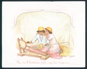 Viktoriánus karácsonyi üdvözlőlap két fiatal fiúval (chromolitho)