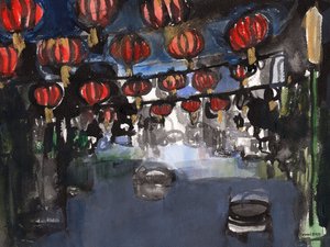 Kínai negyed, 2023 körül (sumi tinta, akvarell, papír) alkotó: Janel Bragg