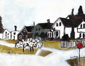 Houses on 7th Street, 2020 körüli (akvarell, kazein és szén, papír) alkotó: Janel Bragg