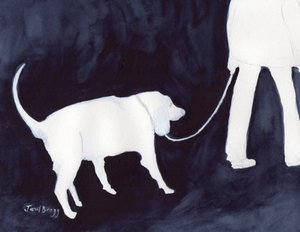 Kutyát sétáltató férfi Indigóban II, 2018 körül (akvarell és ceruza, papír) alkotó: Janel Bragg