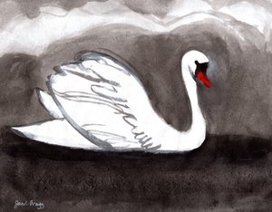 Hattyú a viharos tavon, 2023 (sumi tinta, papír)