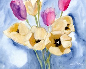 Tulipánok anya étkezőasztalán, 2016 körül (kazein és akvarell, papír) alkotó: Janel Bragg