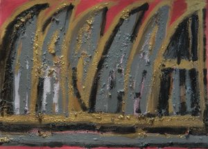 Burning House, 2013 (guache, fahamu és aranylevél papíron)