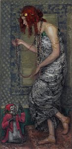 ""La princesse et le singe"" (A hercegnő és a majom) Peinture de Janis Rozentals (1866-1916) - 1913 - Olaj, vászon Mérete 147,5x71 cm Lett Köztársaság Állami Művészeti Múzeuma, Riga